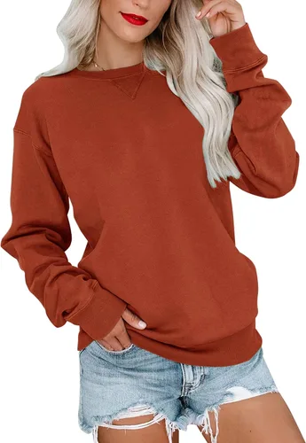 Miniatura 19 de Bingerlily Sudadera casual de manga larga para mujer, cuello redondo, linda sudadera pullover de ajuste relajado, tops Azul