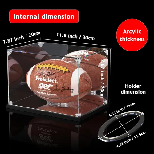 Miniatura 6 de KOLIPI Vitrina de fútbol con espejo trasero y base, vitrina acrílica para montaje de fútbol de tamaño completo