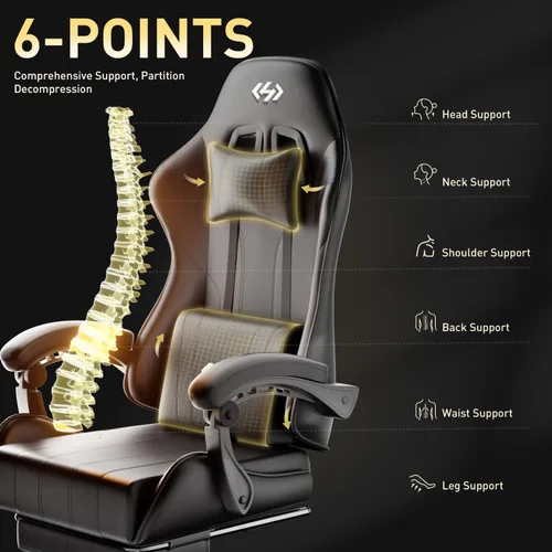 Miniatura 7 de HLDIRECT Silla de juegos, silla ergonómica de oficina para computadora con soporte lumbar, reposapiés, reposacabezas, piel sintética, giro de 360°