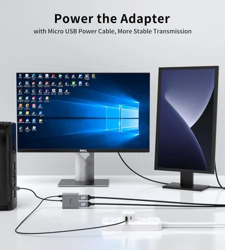 Miniatura 4 de fairikabe Adaptador divisor DisplayPort a Dual DisplayPort 4K60Hz para pantalla de monitor doble, adaptador de puerto de pantalla MST Extend Display