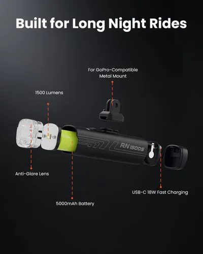 Miniatura 2 de Magicshine Luz de bicicleta RN 1500S, luces de bicicleta para conducción nocturna con montaje inferior, control FTR LightSync, recargable por USB