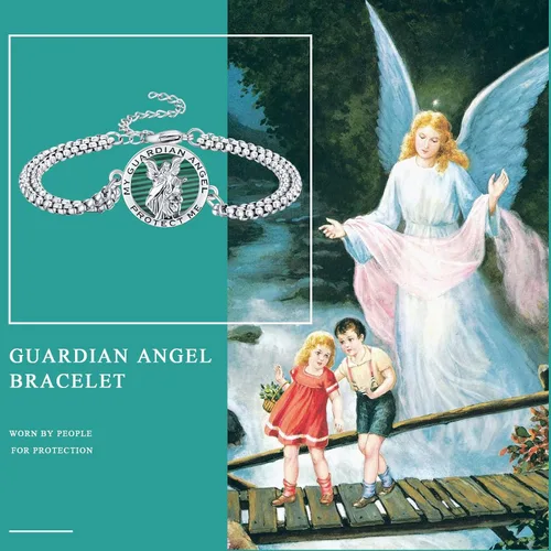 Miniatura 69 de Pulsera unisex de San Miguel/Cristóbal/Benedicto/Jude/José/Guadalupe/Ángel de la Guarda/Santa Muerte Pulsera de plata de ley 925 con cadena de doble