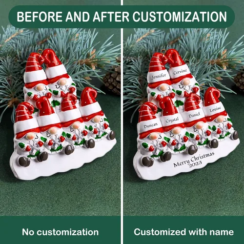Miniatura 5 de Adornos de Navidad personalizados de gnomo 2023, familia de 2, 3, 4, 5, 6 – Adorno de Navidad personalizado con nombre para árbol de Navidad