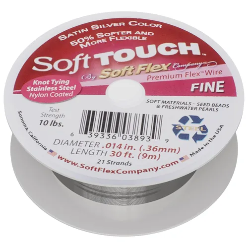 Soft Flex Alambre de cuerda de 21 hebras, trenzado flexible, fino, 0.14 de diámetro, alambre de cuentas para fabricación de joyas, plata satinada