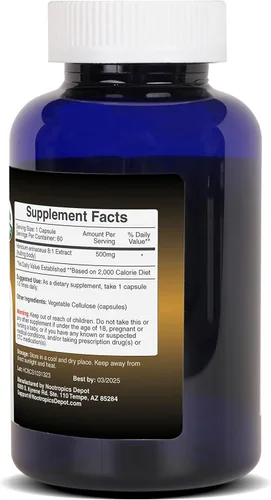 Miniatura 9 de Nootropics Depot Cápsulas de hongos melena de leones Extracto dual de cuerpo fructífero completo 8:1 500 mg 60 unidades Hericium erinaceus