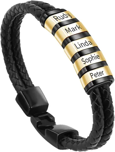 Miniatura 50 de Pulseras de cuero personalizadas para hombre con 1-6 nombres, pulsera trenzada personalizada con cuentas para papá, marido, día del padre, San