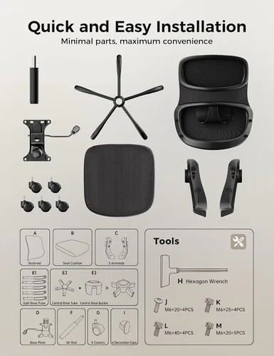 Miniatura 6 de Silla de Oficina, Sillas de Escritorio Ergonómicas de Malla, Soporte Lumbar, Altura Ajustable, Sin Brazos, Función Giratoria y Ruedas de Rodamiento
