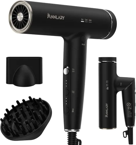 Miniatura 8 de ANNLARY Secador de pelo de iones de plasma con difusor para cabello rizado, secador profesional de alta velocidad de 110000 RPM con iones de plasma