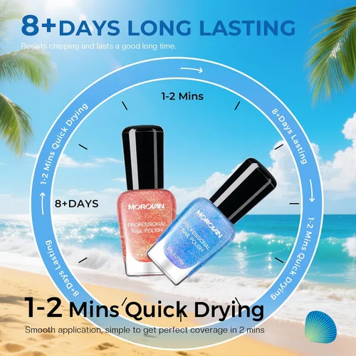 Miniatura 6 de Morovan Juego de esmalte de uñas degradado: esmalte de uñas de perlas de primavera y verano, esmalte de uñas rosa, azul, morado, secado rápido
