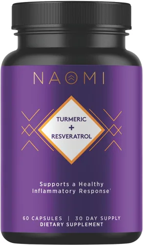 NAOMI Cúrcuma + Resveratrol 1000mg – Apoya una respuesta inflamatoria saludable, comodidad articular y bienestar cardiovascular – 95% curcuminoides,