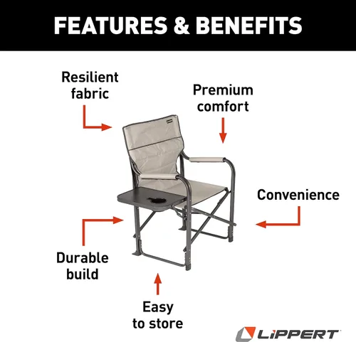 Miniatura 4 de Lippert Components Scout Plus - Silla de director con mesa auxiliar para campamento, plegable, marco de tubo de acero, poliéster 600D, revestimiento