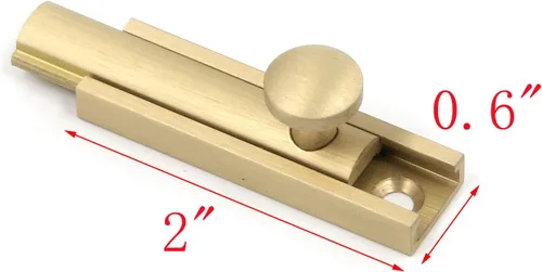 Miniatura 2 de MY MIRONEY Perno de superficie de latón macizo Perno de puerta de superficie deslizante de hardware de 2 pulgadas Cerradura de perno de barril de oro