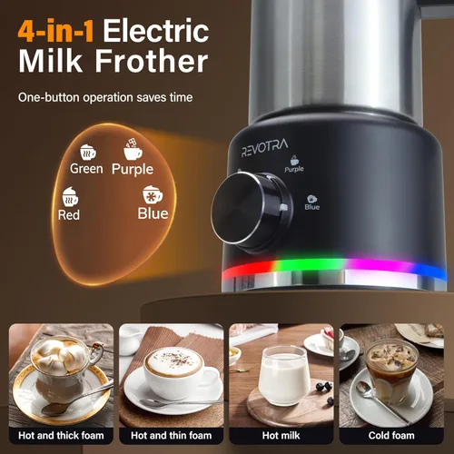 Miniatura 2 de Espumador de Leche y Vaporizador, 500ml 4-en-1 Espumador Eléctrico con Control de Dial e Indicador LED, Espumador de Leche Caliente y Fría, Acero