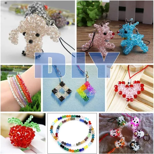 Miniatura 7 de Glarks Juego de 1800 cuentas de cristal de 5/64 pulgadas, cuentas facetadas de cristal con forma de bicono de 15 colores con cuerda elástica