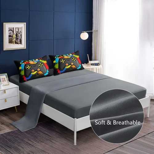 Miniatura 3 de Juego de ropa de cama de 6 piezas para videojuegos, juego de edredón para niños con sábana encimera, sábana bajera, fundas de almohada, funda de A19