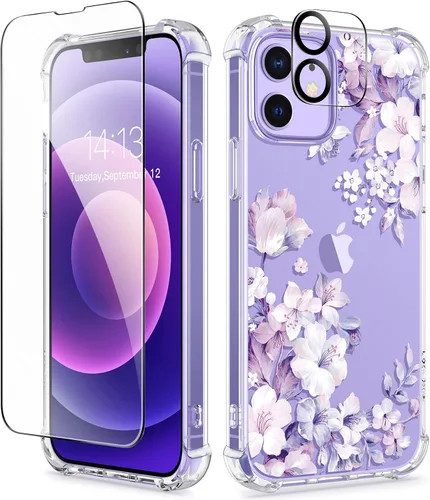 Miniatura 88 de GVIEWIN - Funda floral para iPhone 14 de 6.1 pulgadas, protector de pantalla + protector de lente de cámara, no se amarillenta, a prueba de golpes