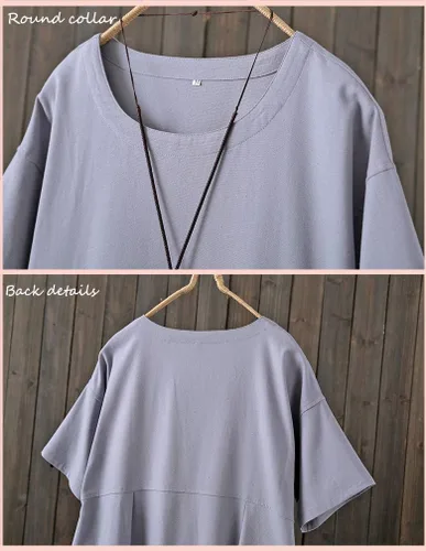 Miniatura 3 de Tebreux Vestido midi de lino para mujer, de gran tamaño, manga corta, holgado, con bolsillos