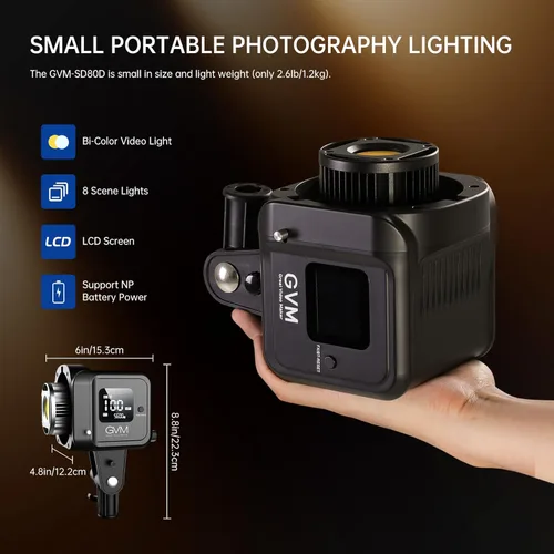 Miniatura 2 de GVM - Luz de video de 80 W, iluminación continua para fotografía con montaje Bowens, 2700 ~ 7500K, 44100Lux/1.6 ft luz de estudio con aplicación