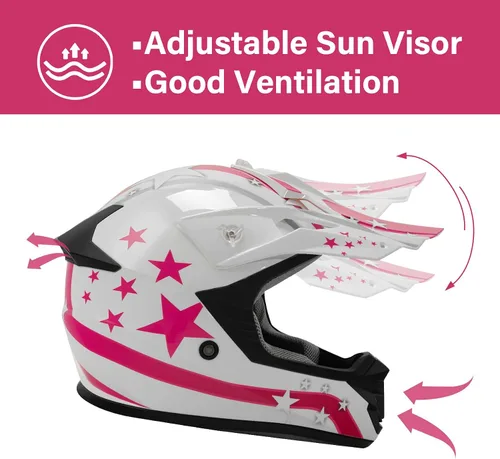 Miniatura 3 de XFMT - Juego de casco DOT con gafas y guantes para motocross, cuatrimoto y vehículos todoterreno para niños y jóvenes, casco Mx, estrella rosada