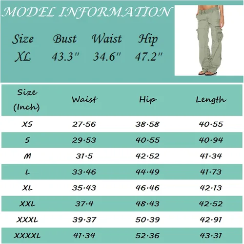 Miniatura 4 de EOPUING Pantalones cargo para mujer, de cintura alta, pierna ancha, pantalones lisos de otoño con bolsillos