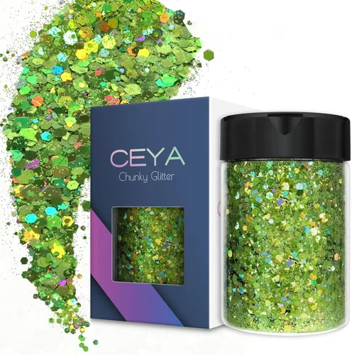 Miniatura 6 de Ceya Brillantina gruesa holográfica, 1 libra/16 onzas, oro diamante a granel, purpurina mixta gruesa y fina embotellada con lentejuelas metálicas
