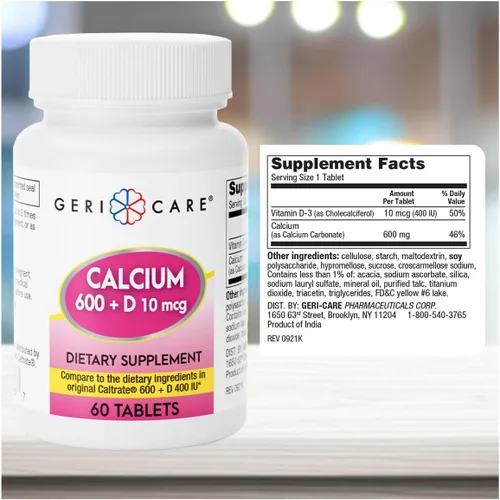 Miniatura 3 de GeriCare Calcio 600mg - Vitamina D 10mcg Tabletas - Salud ósea - Suplemento nutricional, 60 unidades (paquete de 1)