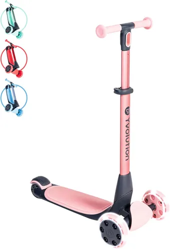 Yvolution Y Glider Nua | Patinete plegable de tres ruedas para niños con accesorio de almacenamiento para niños a partir de 3 años Rosa