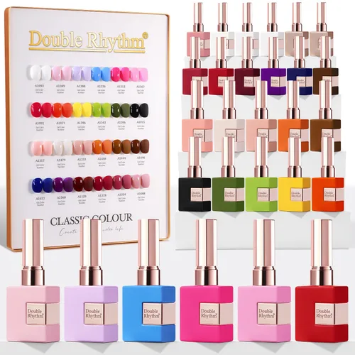Miniatura 21 de Double Rhythm - Juego de esmalte de uñas en gel de 28 piezas, 0.5 onzas, kit de esmalte de uñas de gel de remoción, mismo color, misma botella, arte