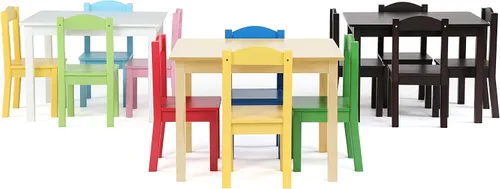 Miniatura 7 de Humble Crew Juego de mesa y 4 sillas de madera para niños, color espresso - Juego de mesa y silla para niños pequeños y niños para artes
