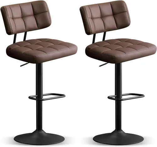 Miniatura 19 de Furniliving - Juego de 4 taburetes modernos de bar, taburetes de bar de piel sintética para isla de cocina, taburetes de bar giratorios tapizados