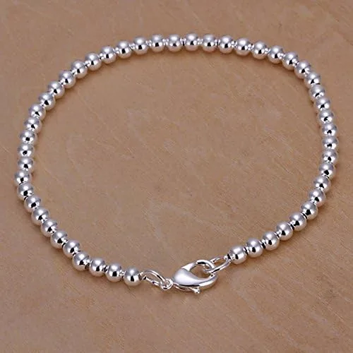 Miniatura 4 de Cutesmile Joyería de moda 925 plata esterlina 0.157 in Lucky Round Beads pulsera para mujer, Plata