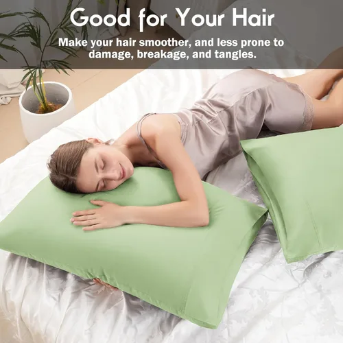 Miniatura 5 de Fundas de almohada tamaño estándar paquete de 2, fundas de almohada de viscosa refrescante con cierre de sobre, cubierta de almohada fresca y Verde