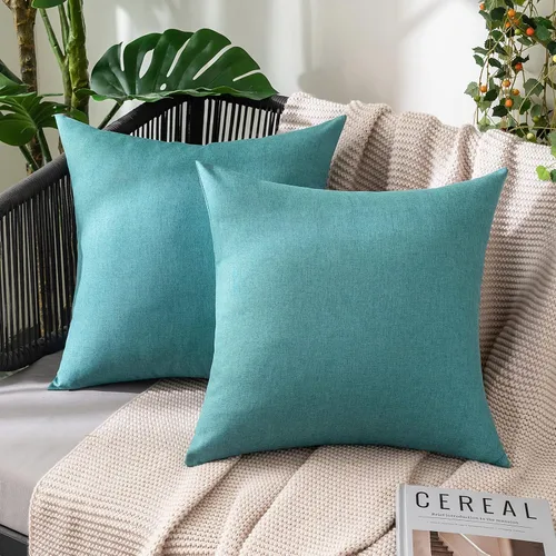 Miniatura 11 de MIULEE Paquete de 2 fundas decorativas para almohadas de exterior, sólidas, impermeables, de lino sintético, estilo granja de jardín, fundas de Óxido