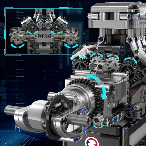 Miniatura 3 de Mould King 10206 MCL - Bloques de construcción de superauto, kit de modelo de transmisión de motor V8, juego de ladrillos para automóvil deportivo