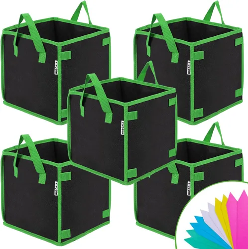 VIVOSUN Paquete de 5 bolsas de cultivo cuadradas de 3 galones, macetas gruesas de tela cúbica no tejida con asas para jardinería interior y exterior