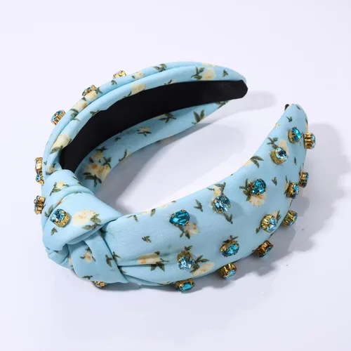 Miniatura 4 de Diademas anudadas con perlas para mujer, diademas de flores impresas con diamantes de imitación, diademas anudadas de cristal, cuentas brillantes