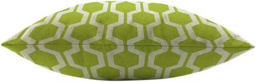 Miniatura 3 de Mugod Almohada con patrón hexagonal, diseño geométrico, enrejado, polígono, verde lima y blanco, algodón y lino, funda de cojín cuadrada estándar