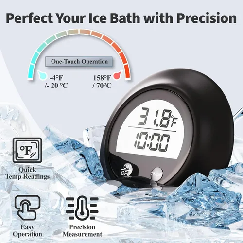 Miniatura 3 de Termómetro de baño de hielo con cubierta de silicona y temporizador, termómetro de agua flotante impermeable para inmersión en frío, funciona