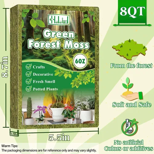 Miniatura 2 de Halatool 6OZ de musgo verde para plantas de interior, 8QT de musgo de orquídea para replantar, musgo de bosque para plantas en maceta, musgo real