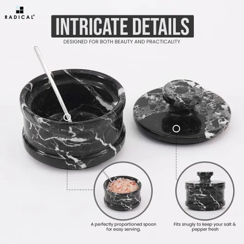 Miniatura 5 de Radicaln Salero de Mármol con Tapa de 3.5 Pulgadas, Caja de Sal Cebra Negra, Contenedor de Condimentos y Frascos de Especias, Portasales de Piedra