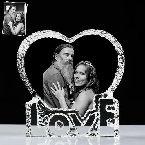 Miniatura 2 de Marco de fotos de cristal con tu propia foto y texto grabado, diseño de amor personalizado en forma de corazón, regalo de mesa, regalos de cristal