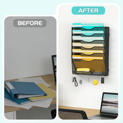 Miniatura 5 de Delifox Organizador de archivos de pared de 7 niveles, soporte para archivos de pared, organizador de carpetas de papel de montaje en pared