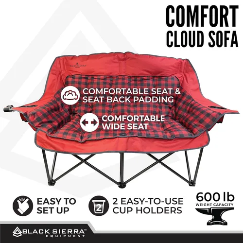 Miniatura 6 de Silla de camping doble Black Sierra para adultos, sillón plegable de gran tamaño con soporte de 600 libras, sofá exterior mullido y acolchado
