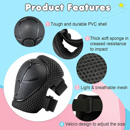 Miniatura 6 de Conjunto de casco de bicicleta para niños, casco ajustable para niños pequeños de 2 a 8 años con rodilleras, coderas y muñequeras Casco