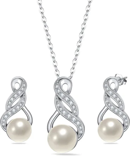 EleQueen Collar con colgante de plata de ley 925 con circonita cúbica cultivada en agua dulce, para novia, boda, día de San Valentín, día de la