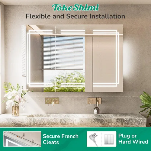 Miniatura 8 de TokeShimi Botiquín con Espejo Iluminado de 20 x 31.9 pulgadas, Espejo LED de Baño Templado Antivaho con Almacenamiento, Atenuación Continua de 3