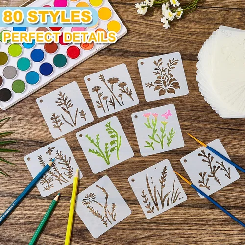 Miniatura 4 de Teling 80 plantillas de flores para ramo de primavera, plantillas de pintura reutilizables, flores silvestres, pequeñas flores botánicas para pintar