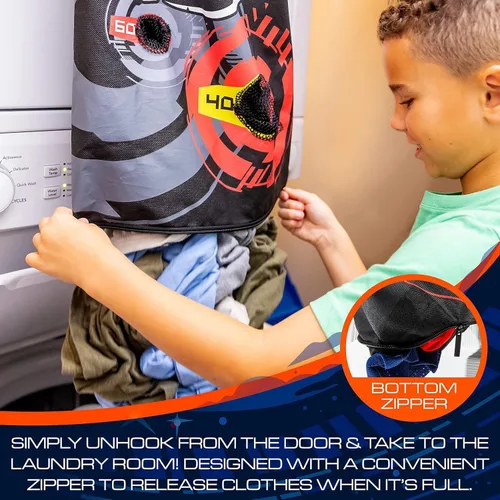 Miniatura 3 de NERF Cesta de aro de baloncesto – Cesta para ropa sucia sobre la puerta + objetivo de disparo – Mini canasta de aro + juego de baloncesto