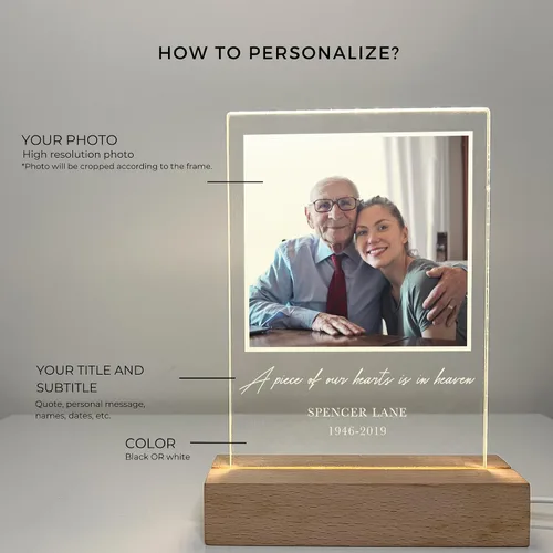 Miniatura 2 de Lámpara de pie personalizada con foto LED, soporte de madera, marco de imagen, luz nocturna, lámpara de mesa, en memoria amorosa de un ser querido