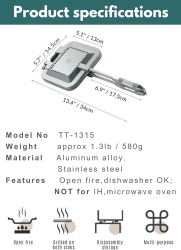 Miniatura 7 de camping moon Sandwich Maker Hot Sand Single Burner Gas Fire Open Fire Compact Aluminum TT-1315 Plateado